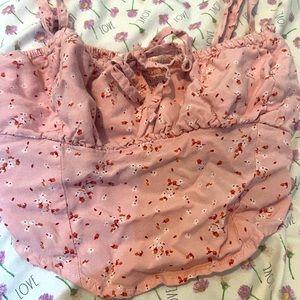 summer crop top pink with flowers.